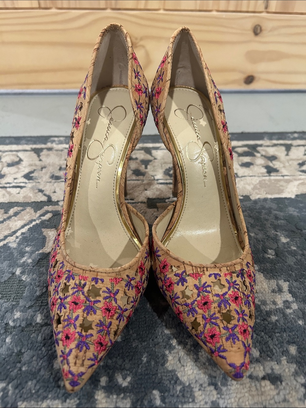 Jessica Simpson Pink Floral Embroidered Pointed-Toe Pumps